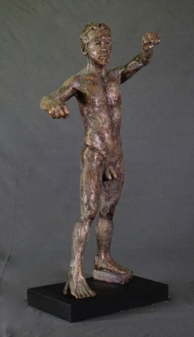 Standing male with clenched hands in cast resin by William Casper.